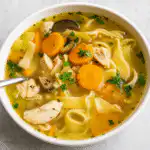 Healthy Turkey Noodle Soup in rustic bowl