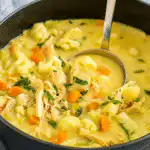 Easy Chicken Cauliflower Soup in rustic bowl