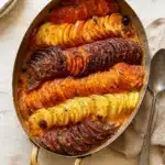 Cheesy Root Vegetable Gratin with beets and sweet potatoes