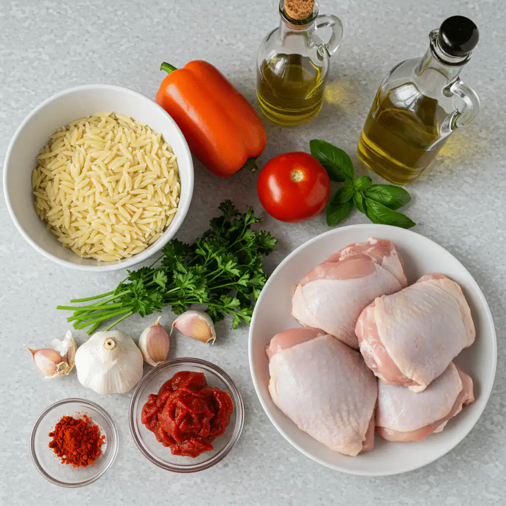 Ingredients for Chicken and Orzo Soup with Garlic and Paprika