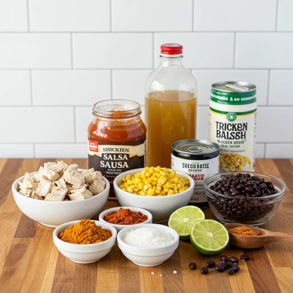 Chicken Salsa Soup One Pot ingredients laid out