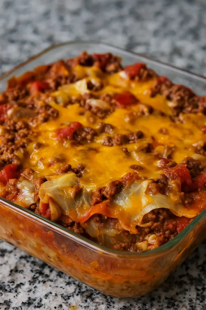 Cabbage Beef Bake fresh out of the oven