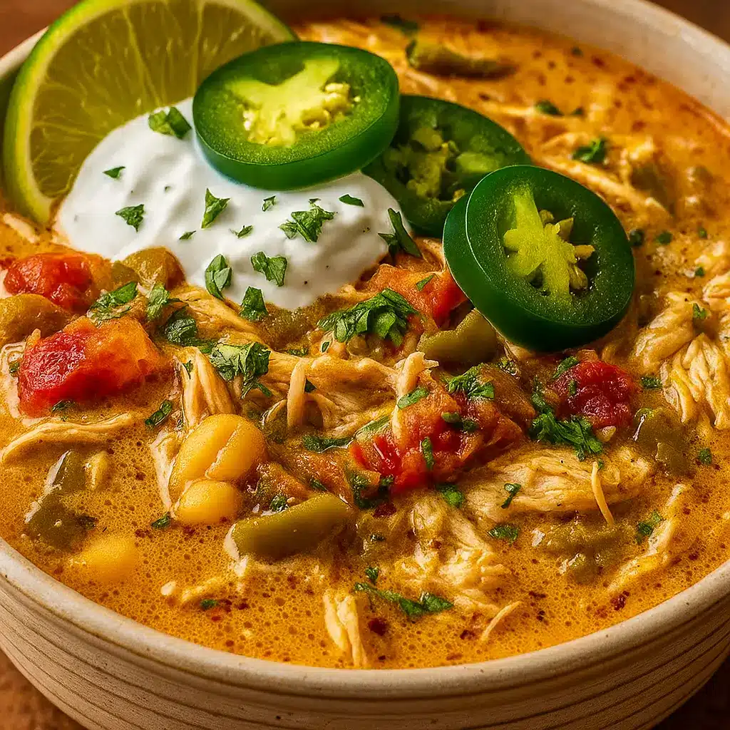 Cajun White Chicken Chili served in a rustic bowl with toppings
