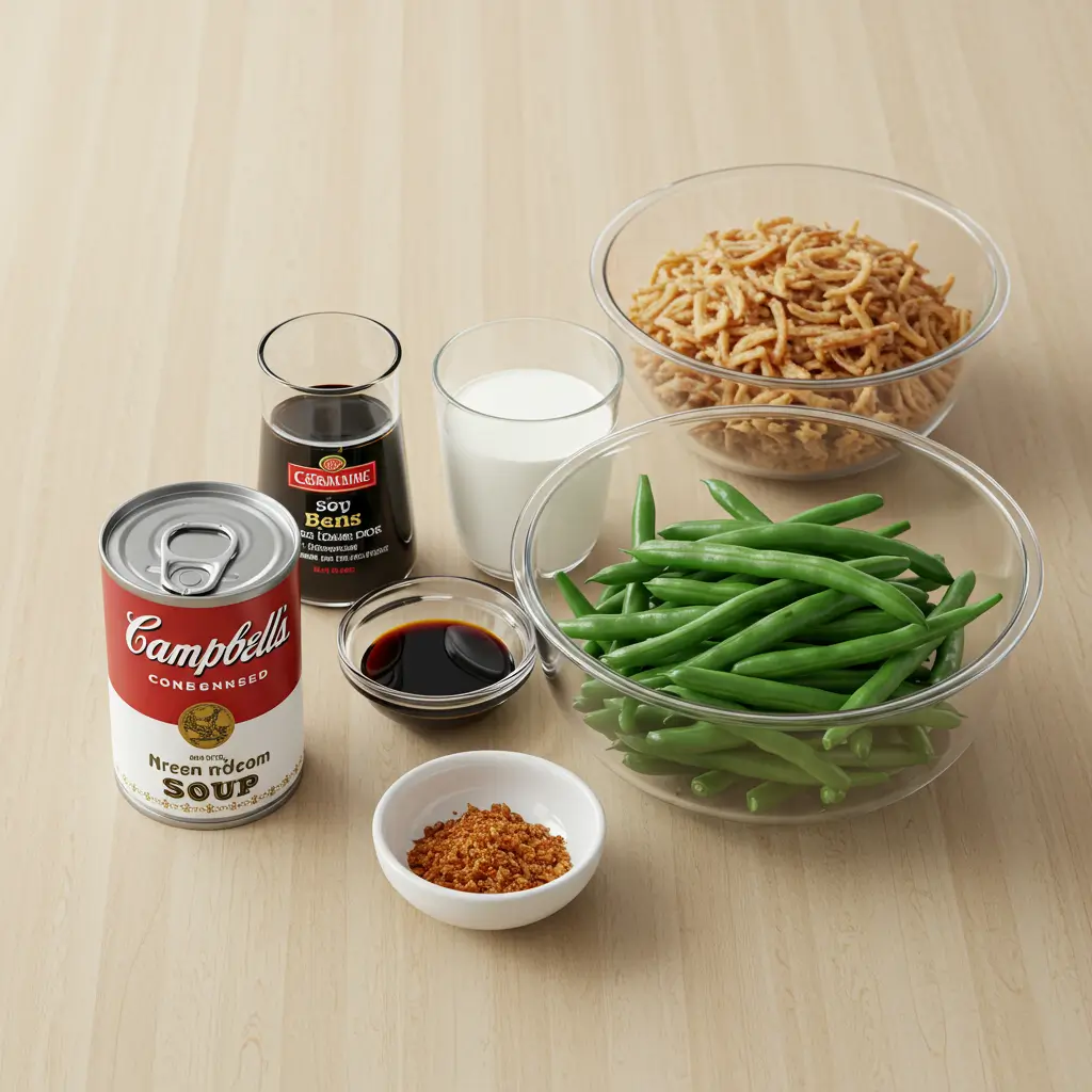 Ingredients for Irresistible Campbells Green Bean Casserole