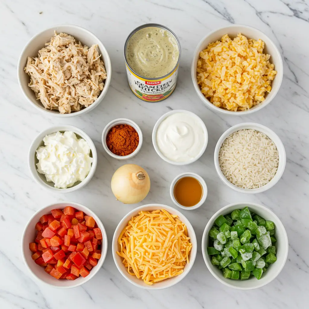 Ingredients for cheesy chicken fajita casserole recipe