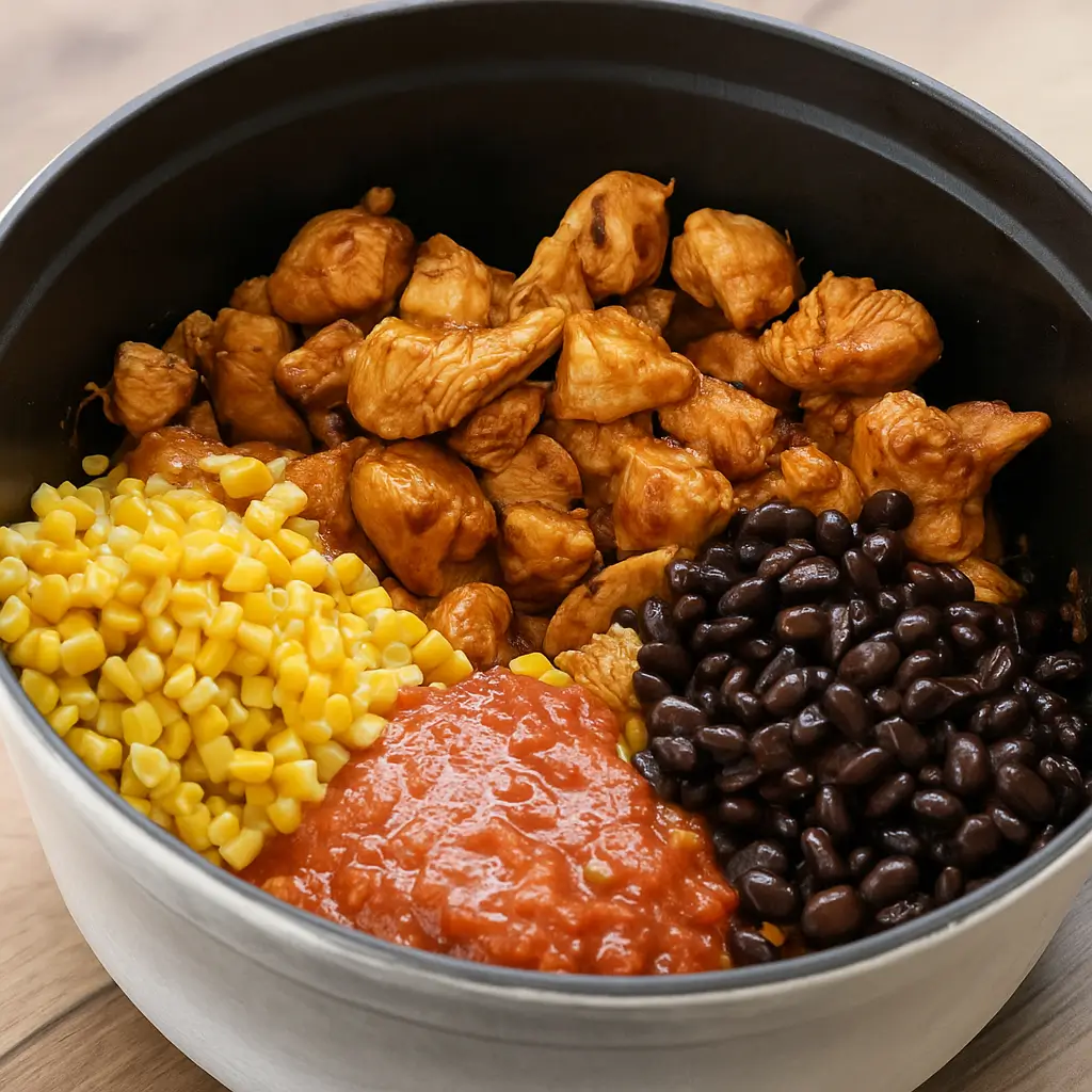 Chicken Salsa Soup One Pot garnished with toppings