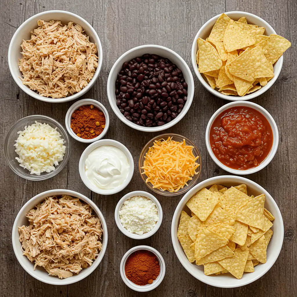 Ingredients laid out for Chicken Taco Casserole