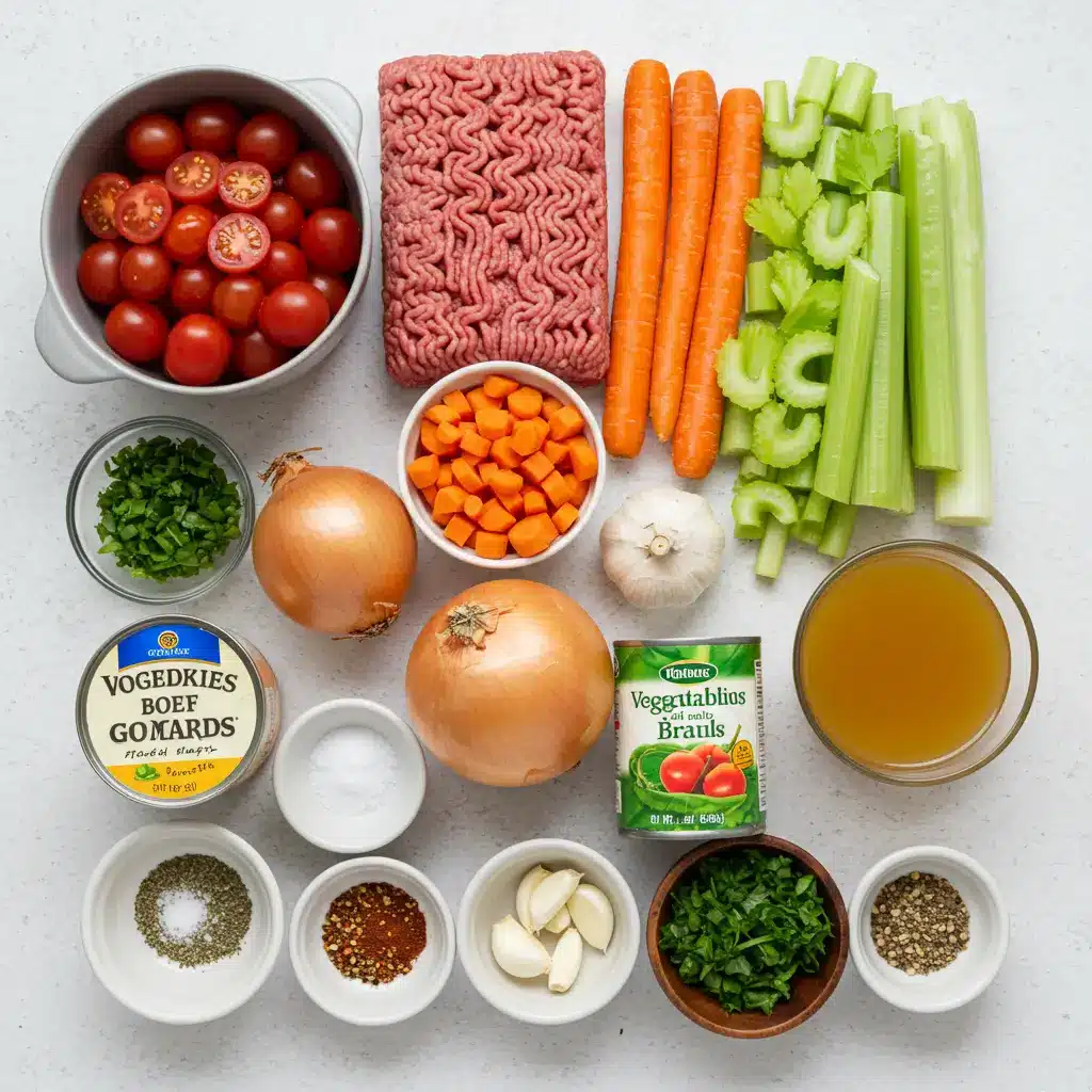 Ingredients for Cozy Ground Beef Vegetable Soup