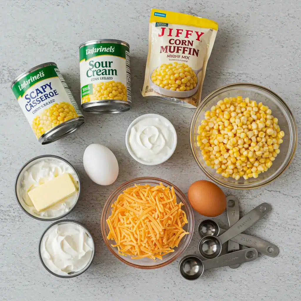: Ingredients for Creamy Corn Casserole for Thanksgiving