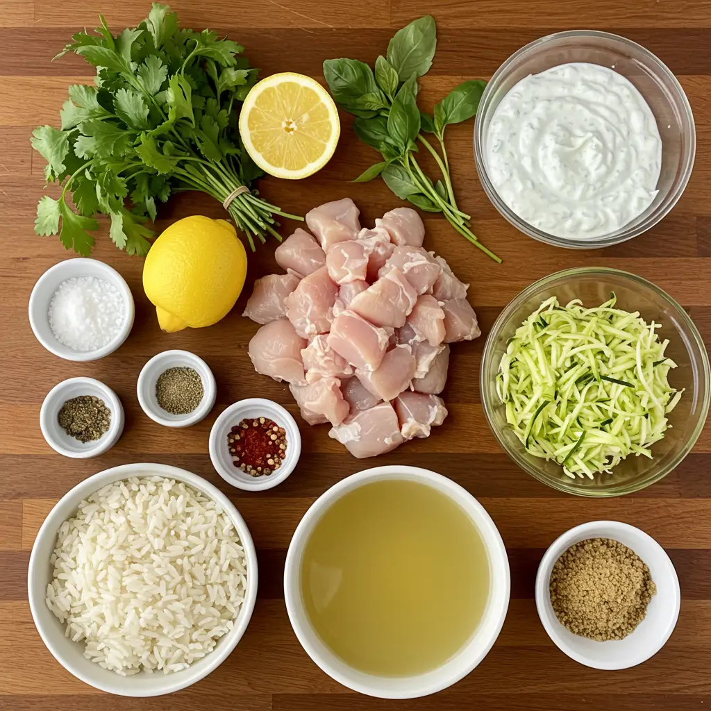 Ingredients for Dump-and-Bake Chicken Tzatziki with Rice
