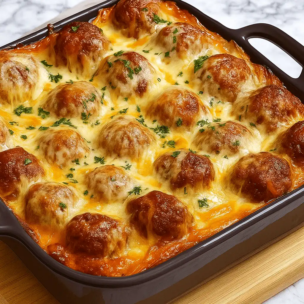 Dump-and-Bake Meatball Casserole fresh from the oven