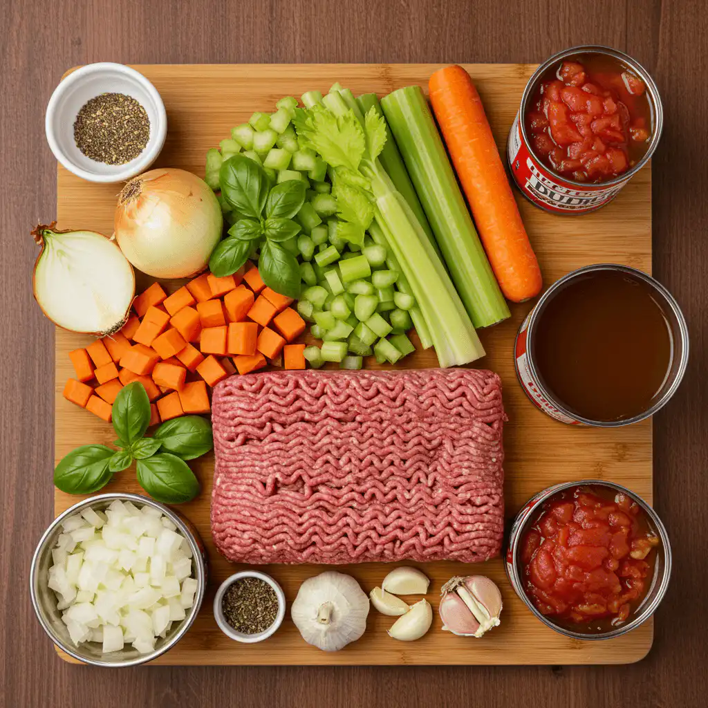 Ingredients for Easy Hamburger Noodle Soup