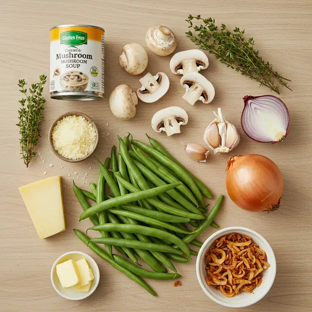 fresh ingredients for easy gluten-free green bean casserole