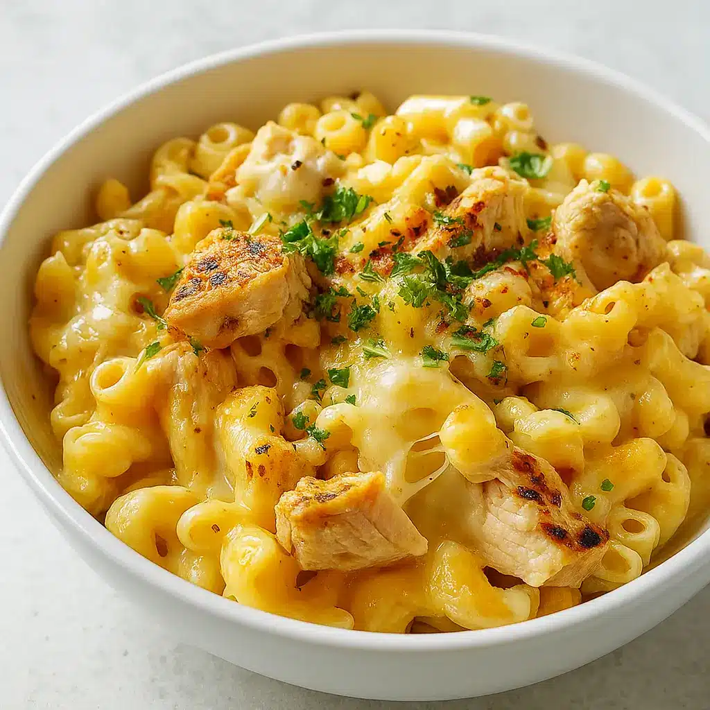 Honey Pepper Chicken Mac and Cheese in a bowl