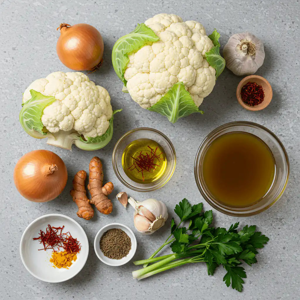 Ingredients for Mediterranean Vegan Cauliflower Soup