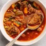 old fashioned vegetable beef soup in bowl