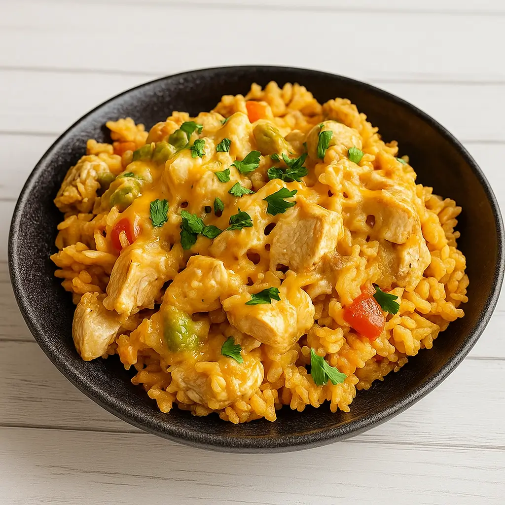 Pollo Loco Mexican Chicken and Rice with Queso in skillet