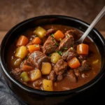 Savory Beef Stew Crock Pot served hot in rustic bowl