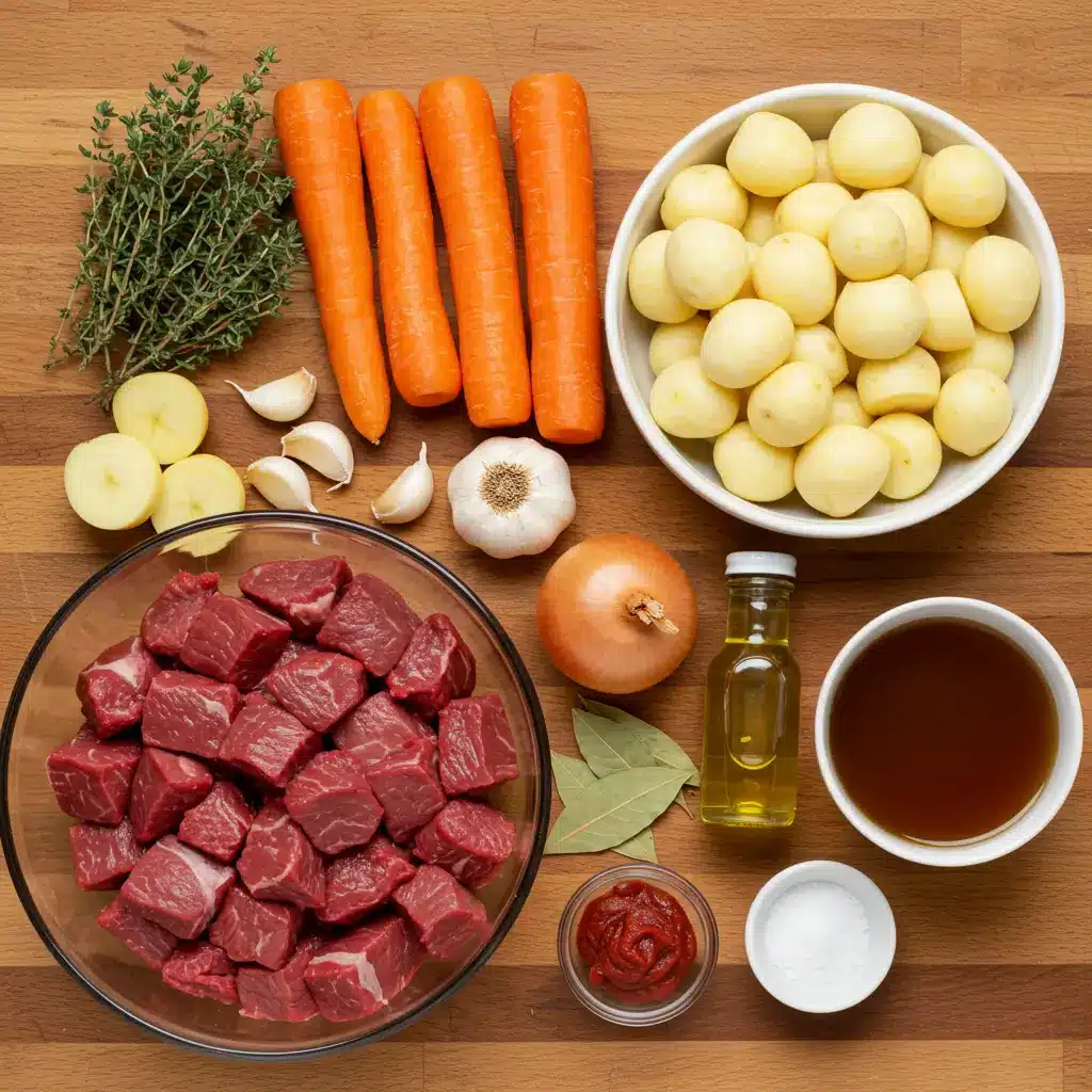 Ingredients for savory beef stew crock pot