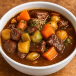 Slow Cooker Beef Stew in rustic bowl