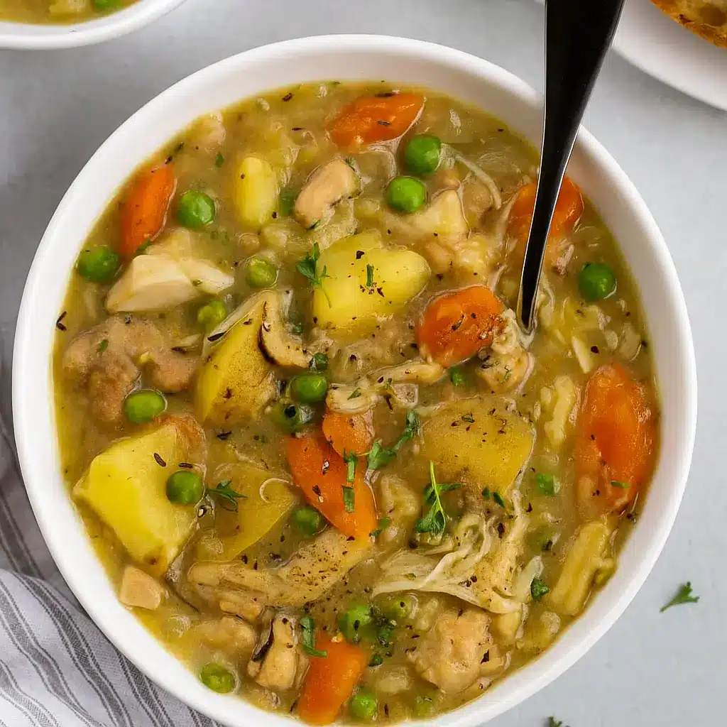 Slow Cooker Chicken Stew in a rustic bowl