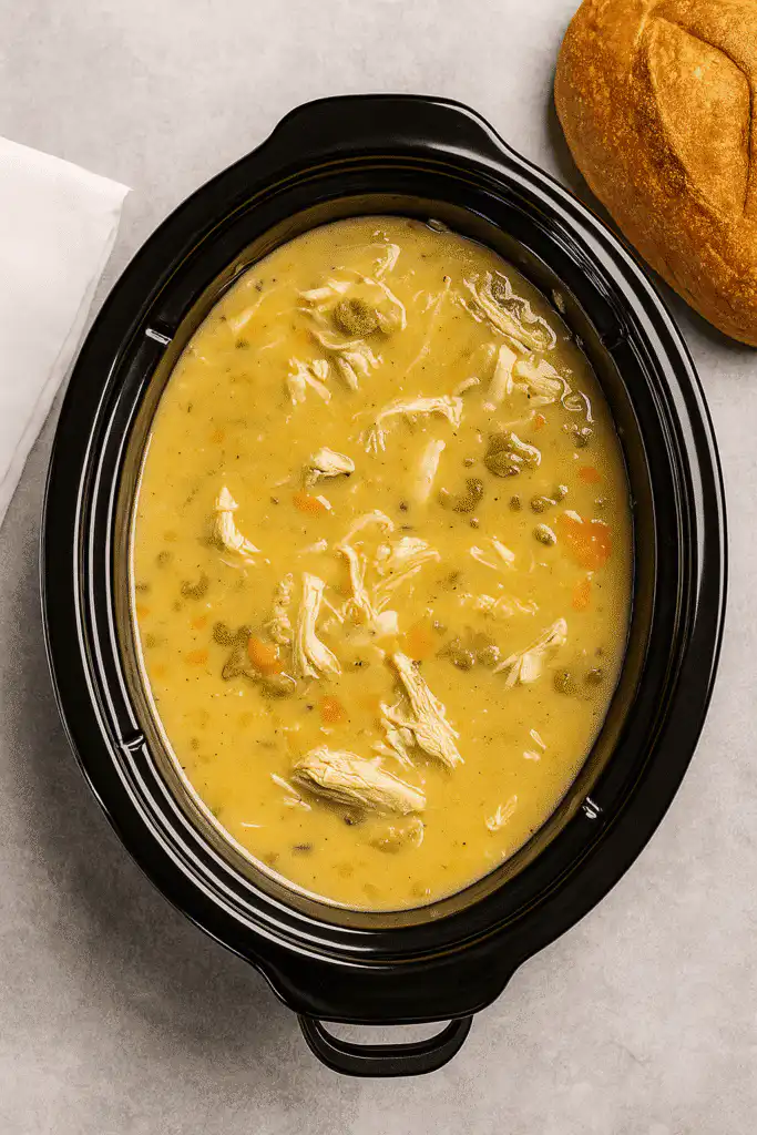 Slow Cooker Turkey Soup served hot with bread