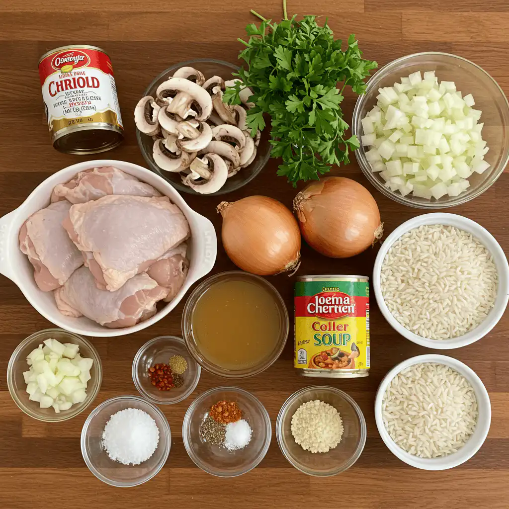 Smothered Chicken and Rice ingredients layout