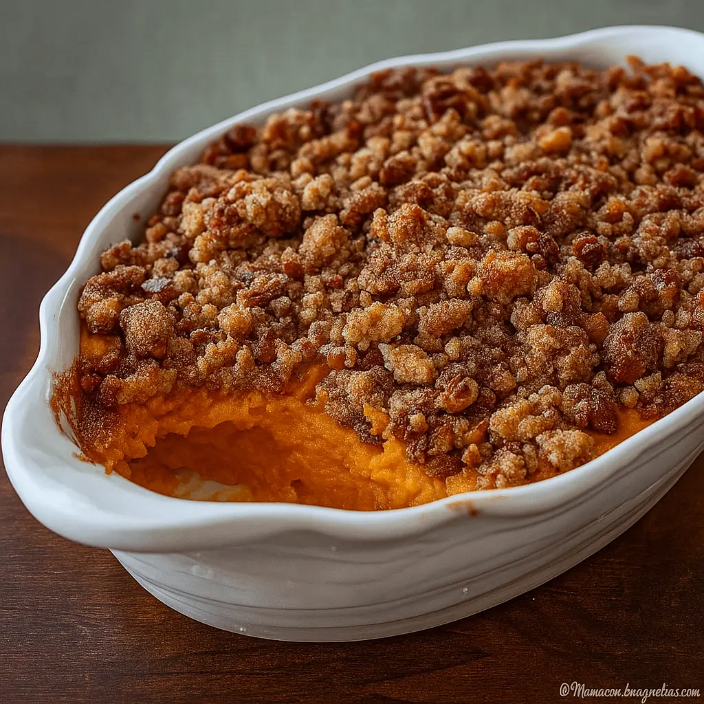 Sweet Potato Casserole with Pecan Streusel for Thanksgiving