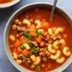 Tasty Hamburger Soup with Macaroni in a cozy bowl