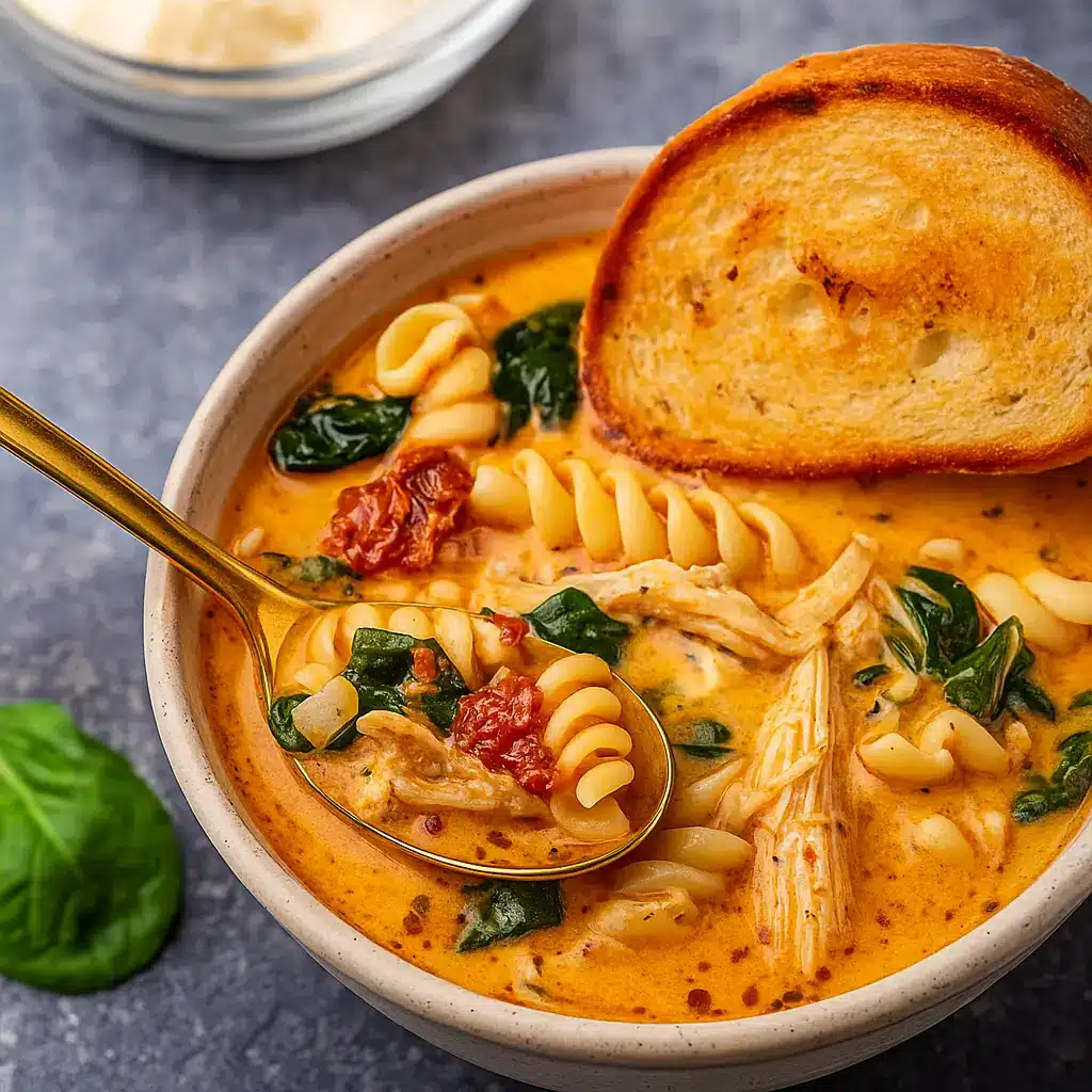 A soup to fall head over heels for in a white bowl