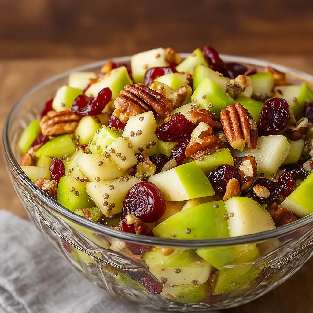 : Apple Salad in a rustic bowl with grapes and pecans
