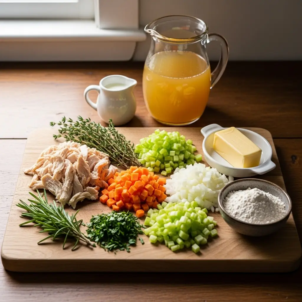 best chicken pot pie soup ingredients laid out