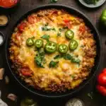 Big Mac Casserole with melted cheese and lettuce topping