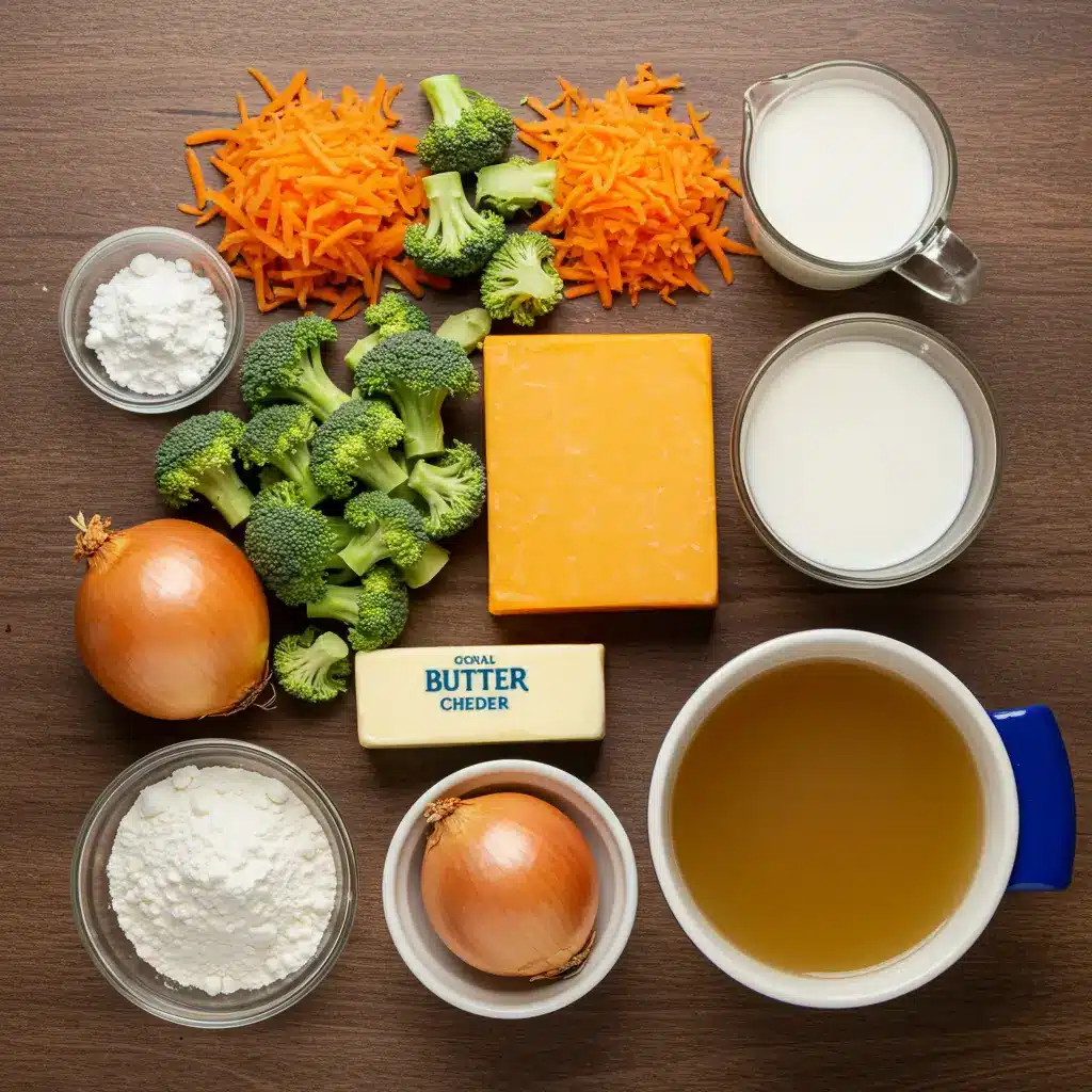 Fresh ingredients for making Broccoli Cheddar Soup