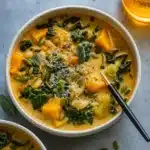 Butternut Squash, Kale and White Bean Soup in bowl