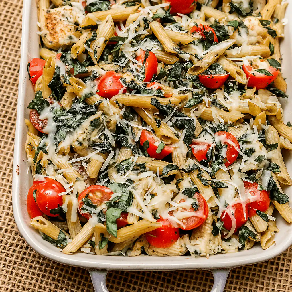 Chicken Pesto Pasta fresh out of the oven