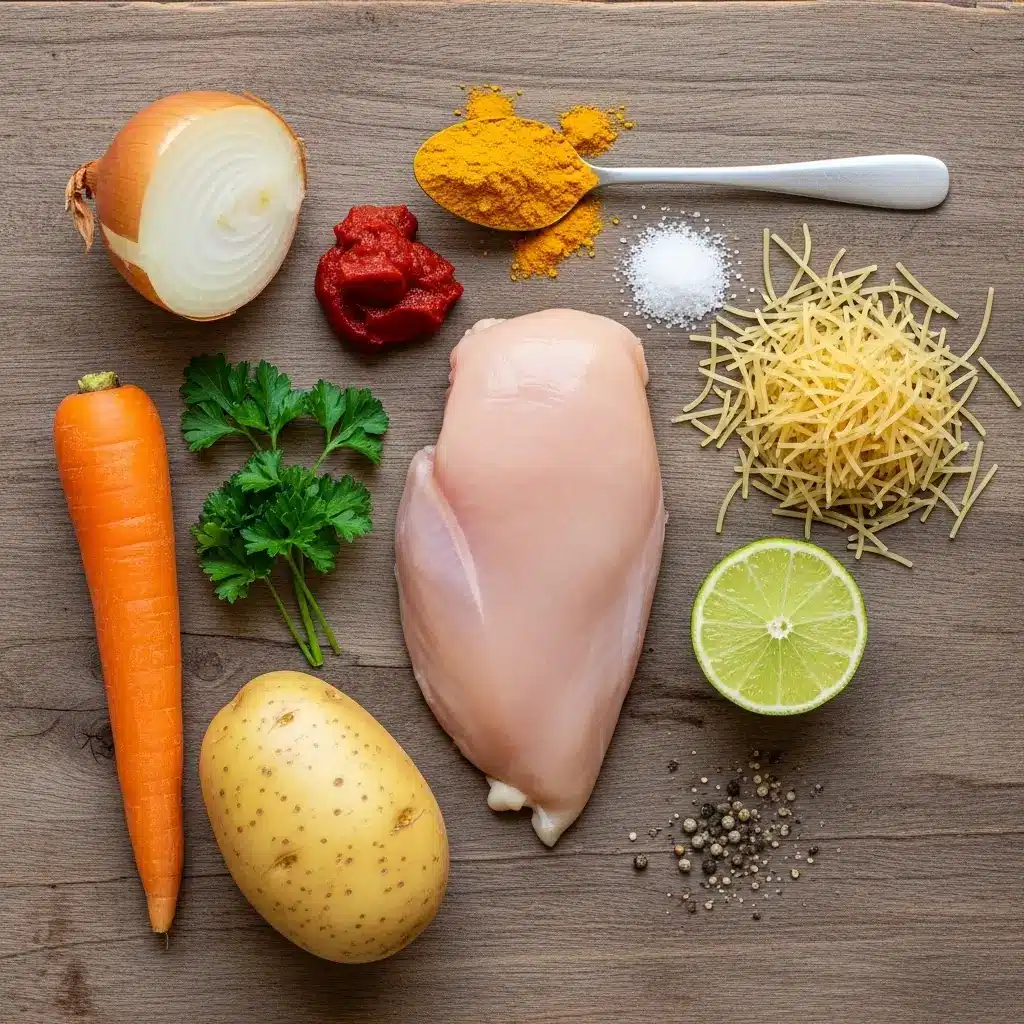 Ingredients for Chicken and Vermicelli Soup With Lime