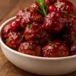 Christmas Cranberry Meatballs on festive holiday table