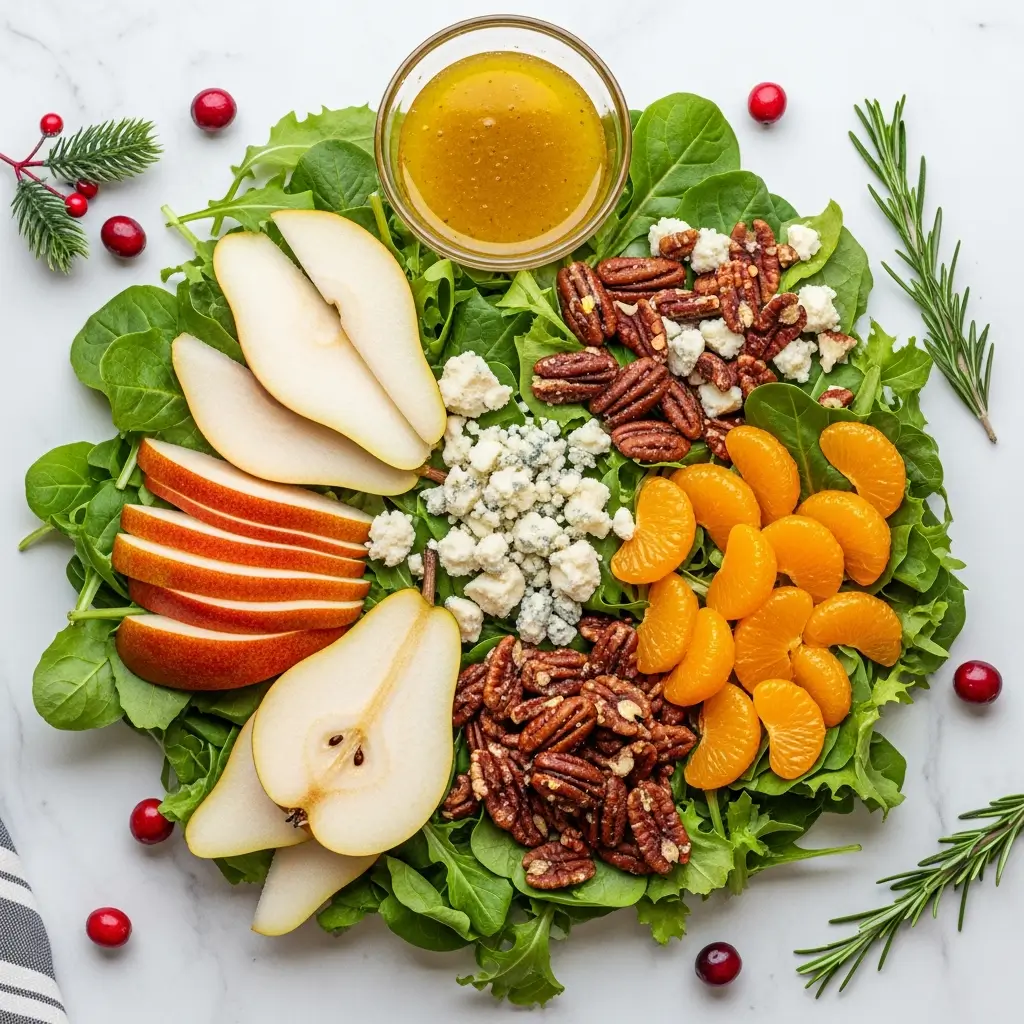 Christmas Salad ingredients laid out before mixing