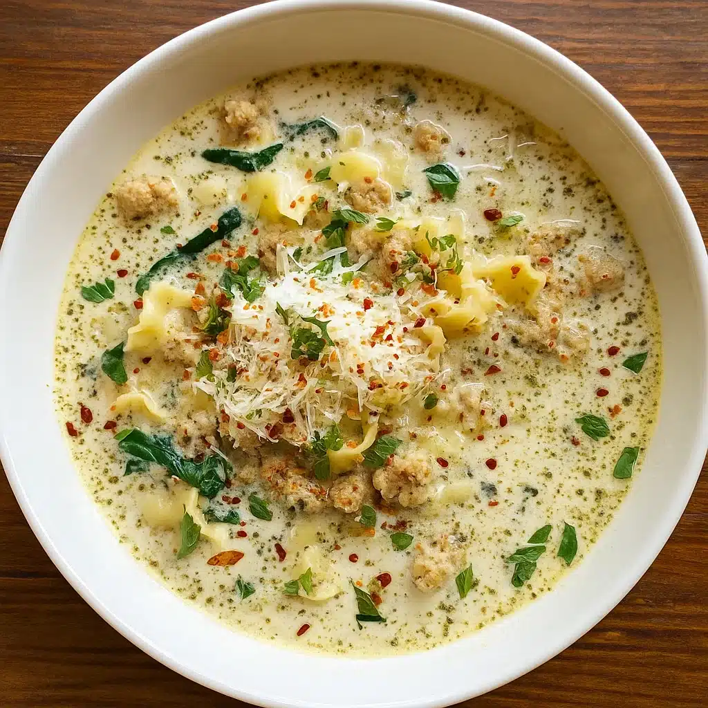 Creamy Alfredo Lasagna Soup garnished with mozzarella and parsley