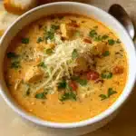 Creamy Chicken Parmesan Soup in a cozy bowl