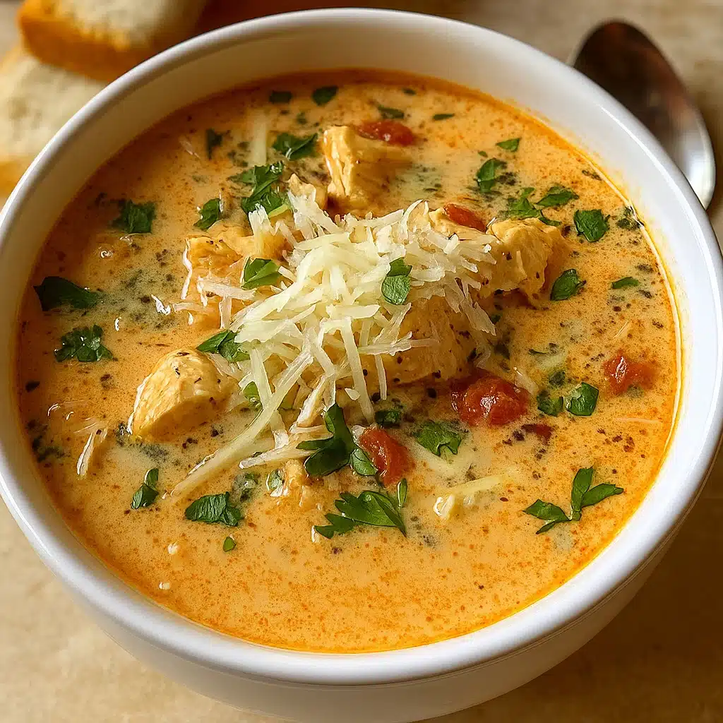 Creamy Chicken Parmesan Soup in a cozy bowl