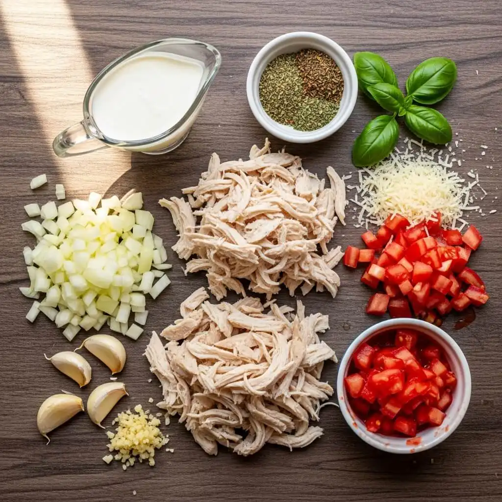 Creamy Chicken Parmesan Soup ingredients laid out on table