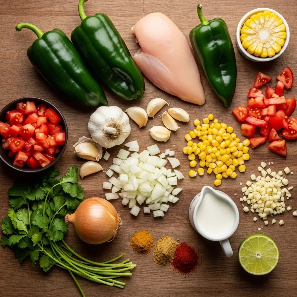 Ingredients for Creamy Chicken Poblano Soup recipe
