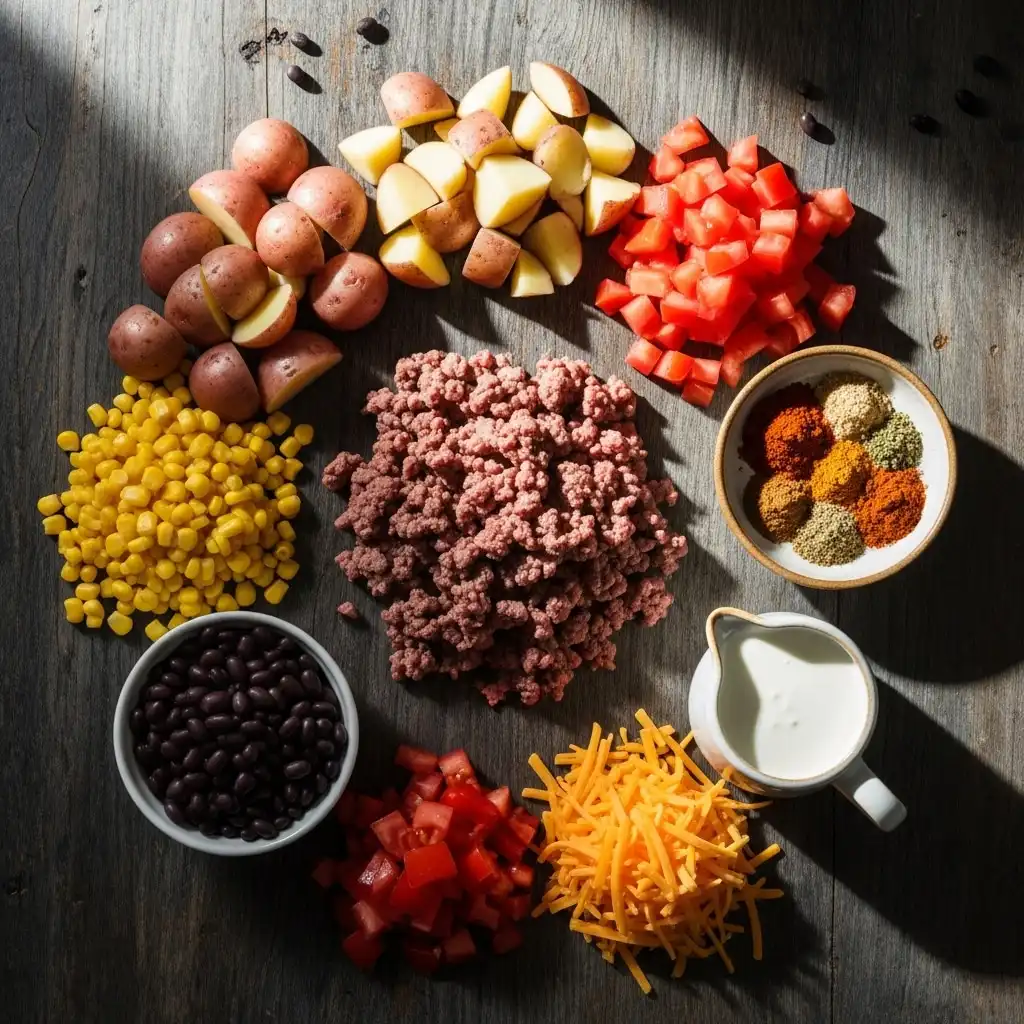 Creamy Cowboy Soup ingredients laid out