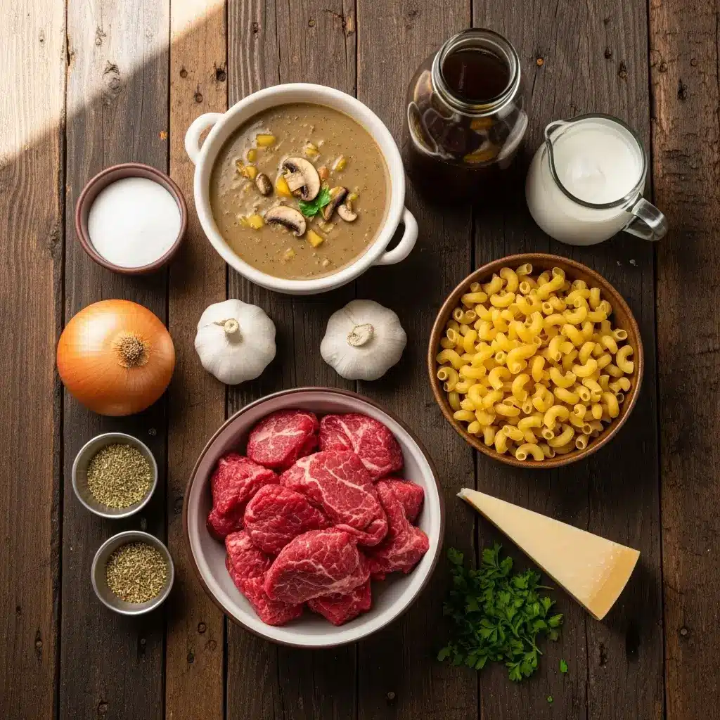 Ingredients for Creamy Slow Cooker Beef Pasta