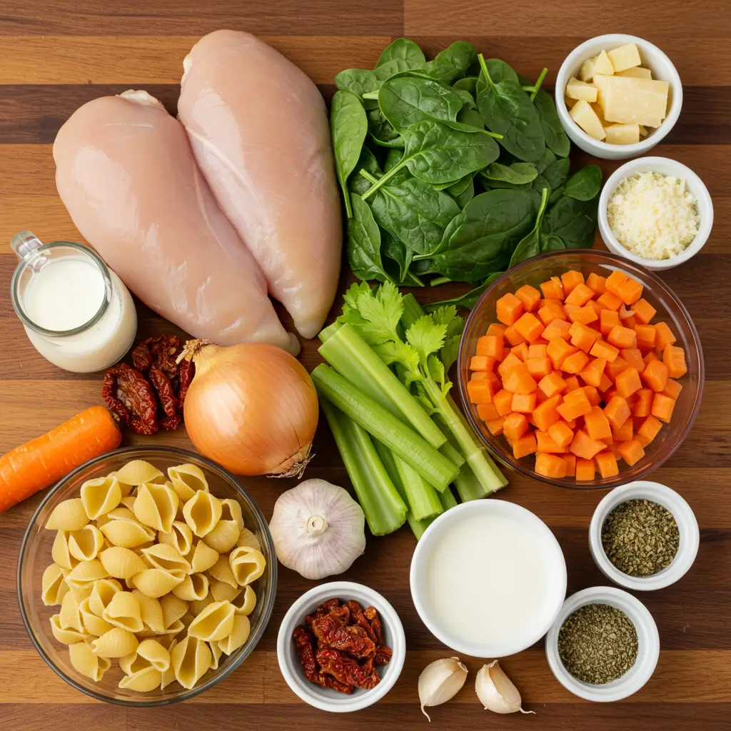Ingredients for Creamy Tuscan Chicken Soup
