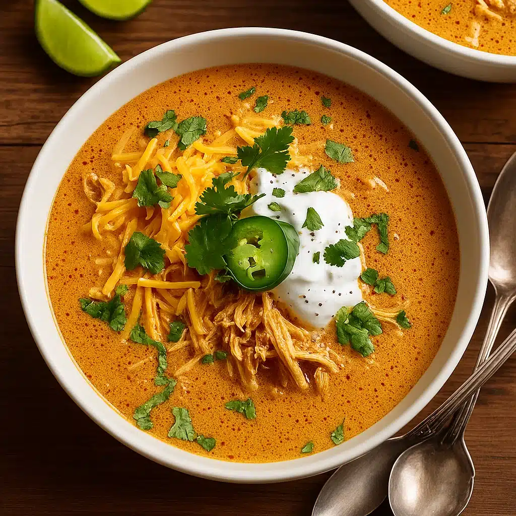 Creamy White Chicken Chili Recipe in bowl with toppings