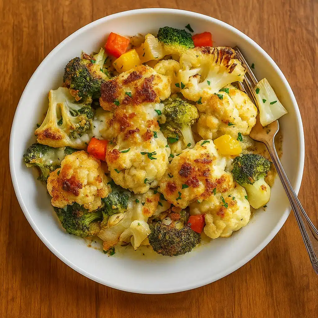 Creamy Winter Vegetable Casserole fresh out of the oven
