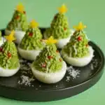 Deviled Egg Christmas Trees on holiday platter
